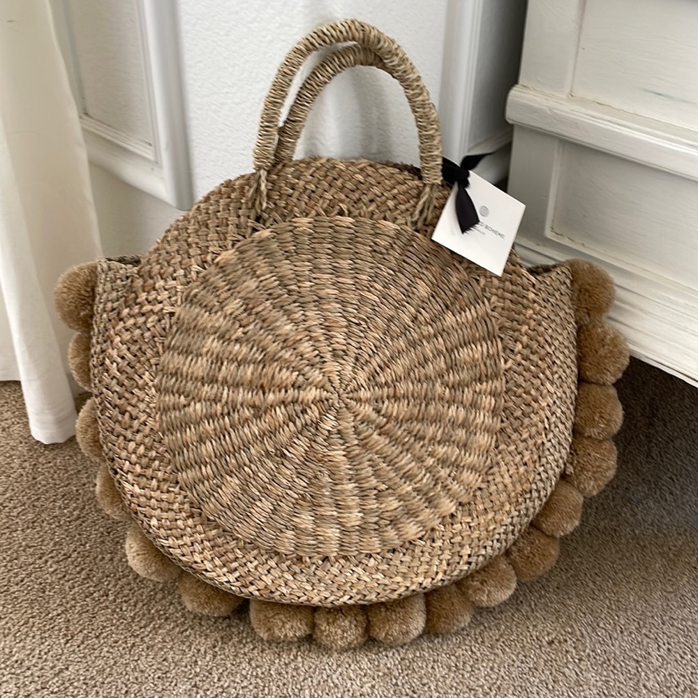 The wicked Boheme Natural raffia Straw Pom Pom Tote Bag